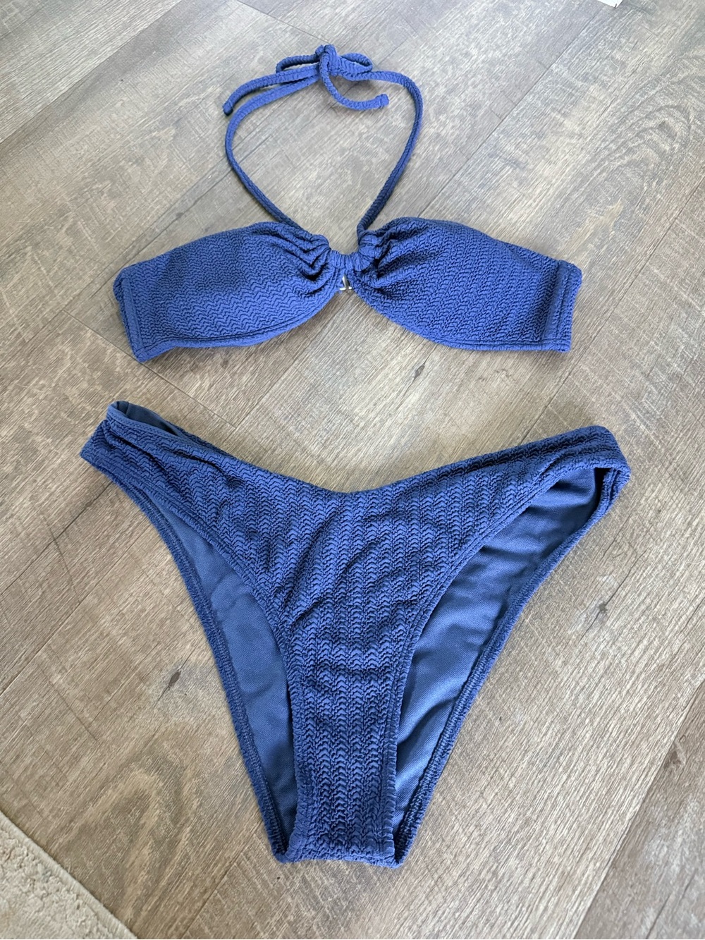 Abercrombie & Fitch Navy Textured Bandeau Bikini